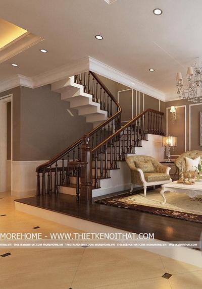  Thiết kế cầu thang gỗ biệt thự tân cổ điển VinHome - Hoa Lan HL0516